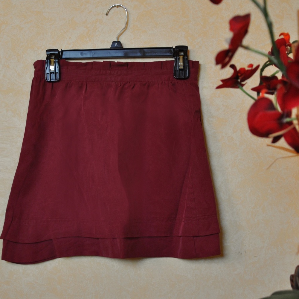 Maroon Wine Paper Bag A-Line Skirt